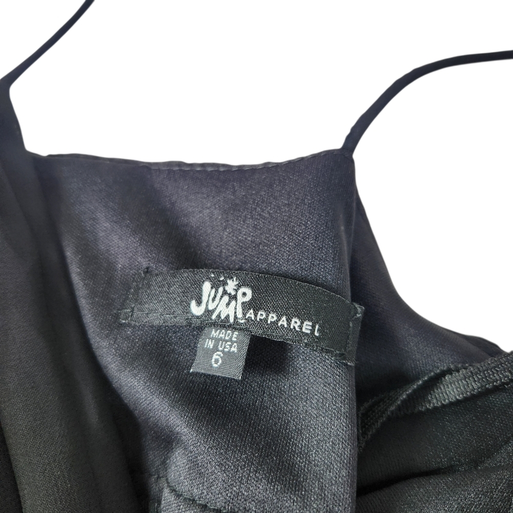 Jump Apparel 90s/Y2k Black Empire Waist Knee Length Dress Satin Bow Flowy Prom - Picture 7 of 10